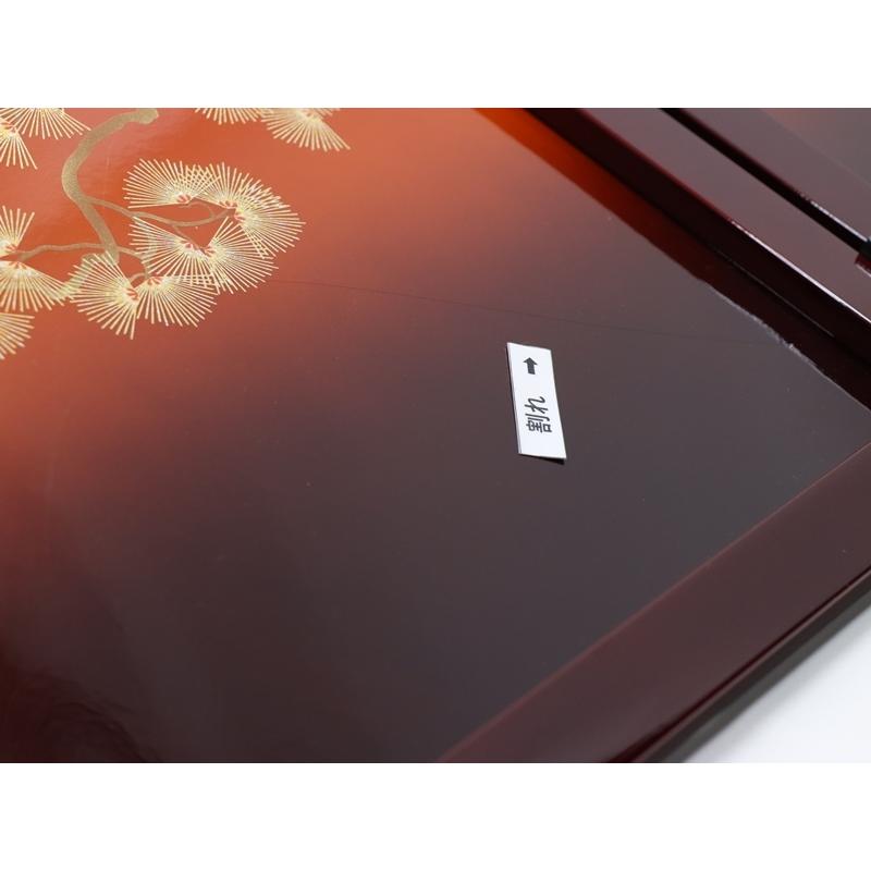 アウトレット品 屏風単品 三曲屏風 33cm 赤茶色枠 松鶴 レトロ アートスタンド 26a-ya-0875の画像