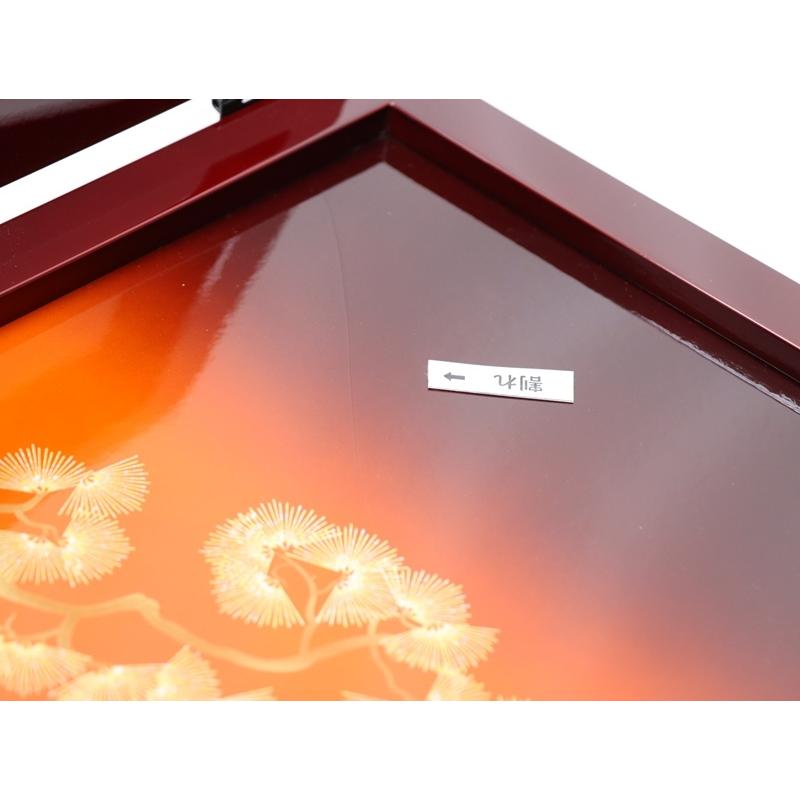 アウトレット品 屏風単品 三曲屏風 33cm 赤茶色枠 松鶴 レトロ アートスタンド 26a-ya-0875の画像