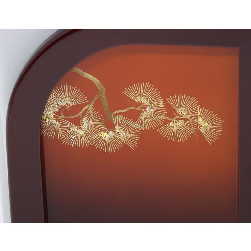 アウトレット品 屏風単品 三曲屏風 33cm 赤茶色枠 松鶴 レトロ アートスタンド 26a-ya-0875の画像