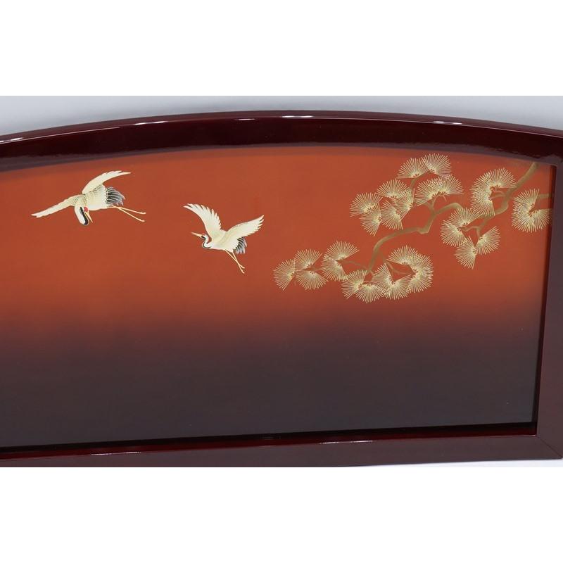 アウトレット品 屏風単品 三曲屏風 33cm 赤茶色枠 松鶴 レトロ アートスタンド 26a-ya-0875の画像