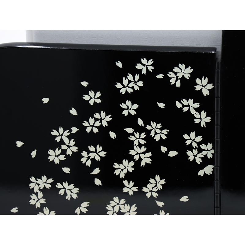 アウトレット品 屏風単品 三曲屏風 12号 黒塗り 桜 レトロ アートスタンド 26a-ya-0882の画像