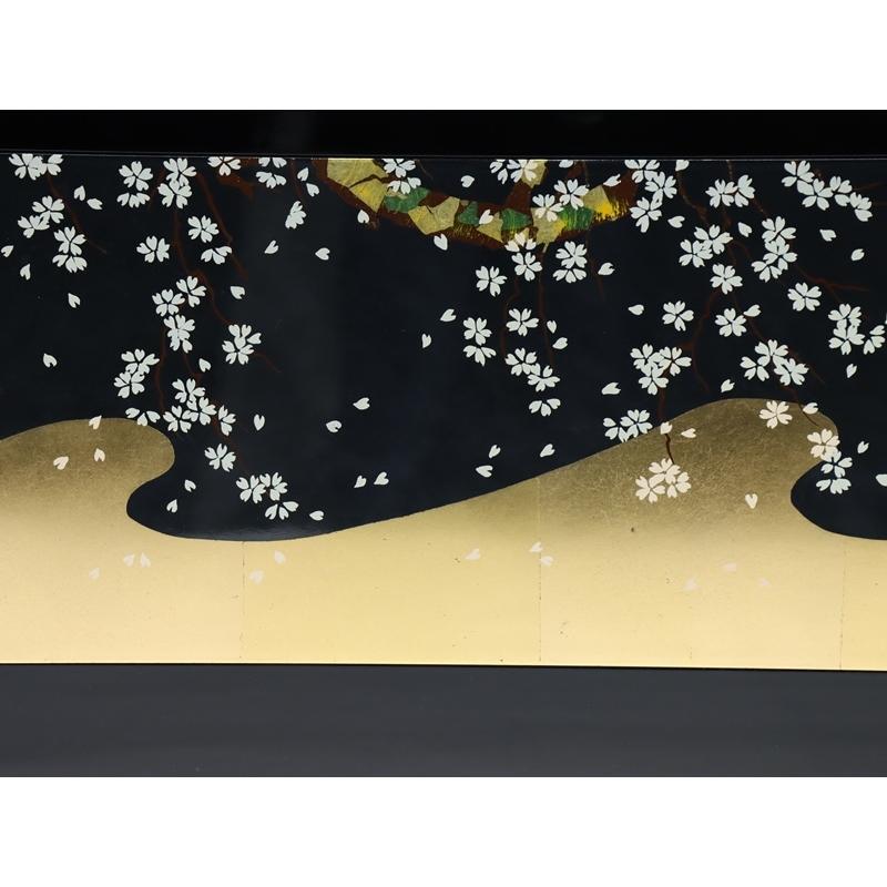 アウトレット品 屏風単品 三曲屏風 12号 黒塗り 桜 レトロ アートスタンド 26a-ya-0882の画像