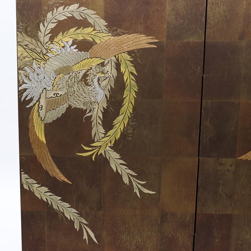 アウトレット品 屏風単品 二曲屏風 90cm 赤貝紙 鳳凰 レトロ アート