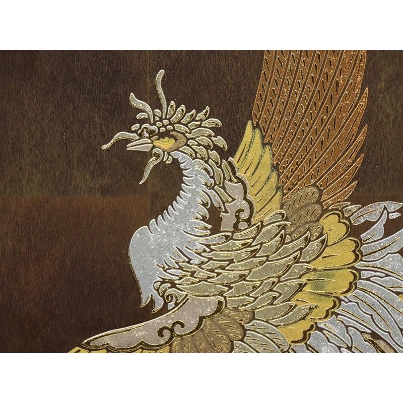 アウトレット品 屏風単品 二曲屏風 90cm 赤貝紙 鳳凰 レトロ アート