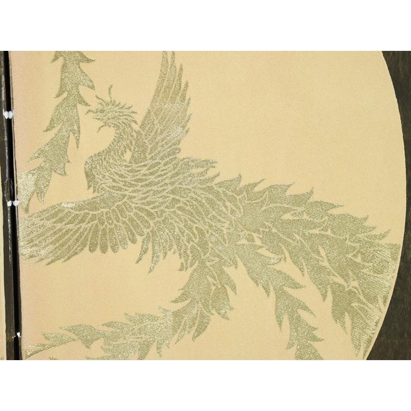 アウトレット品 屏風単品 二曲屏風 90cm 黒貝紙 鳳凰 レトロ アート