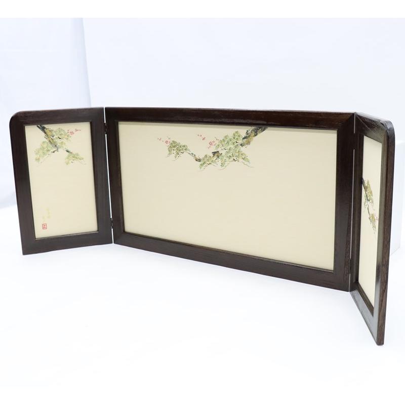 アウトレット品 屏風単品 三曲屏風 18号 クリーム色 松竹梅 レトロ