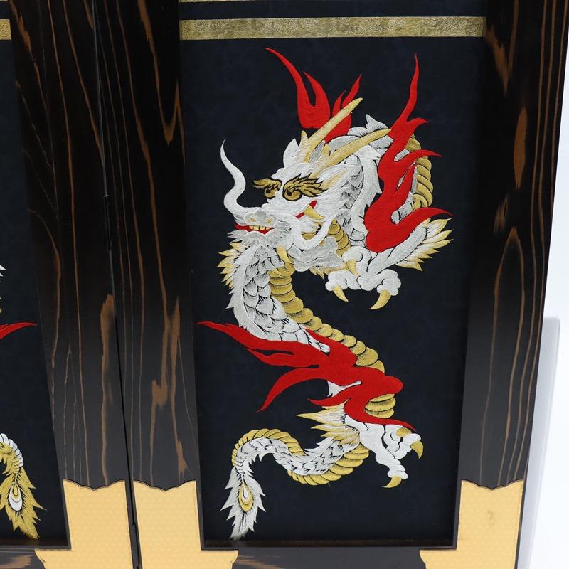 ☆昭和レトロ　龍の飾り台☆ アウトレット品 屏風単品 二曲屏風 35号 ブラック 刺繍龍 レトロ