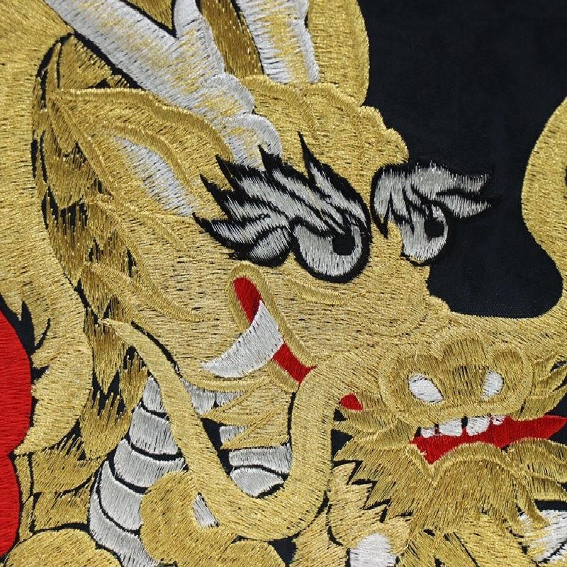 Var3da-　　美品】龍刺繍額 昭和レトロ アンティーク 絵 刺繍 アウトレット品 屏風単品 二曲屏風 35号 ブラック 刺繍龍 レトロ