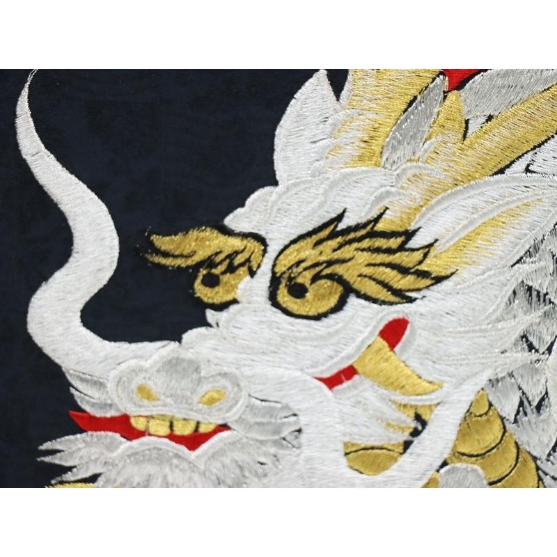アウトレット品 屏風単品 二曲屏風 35号 ブラック 刺繍龍 レトロ