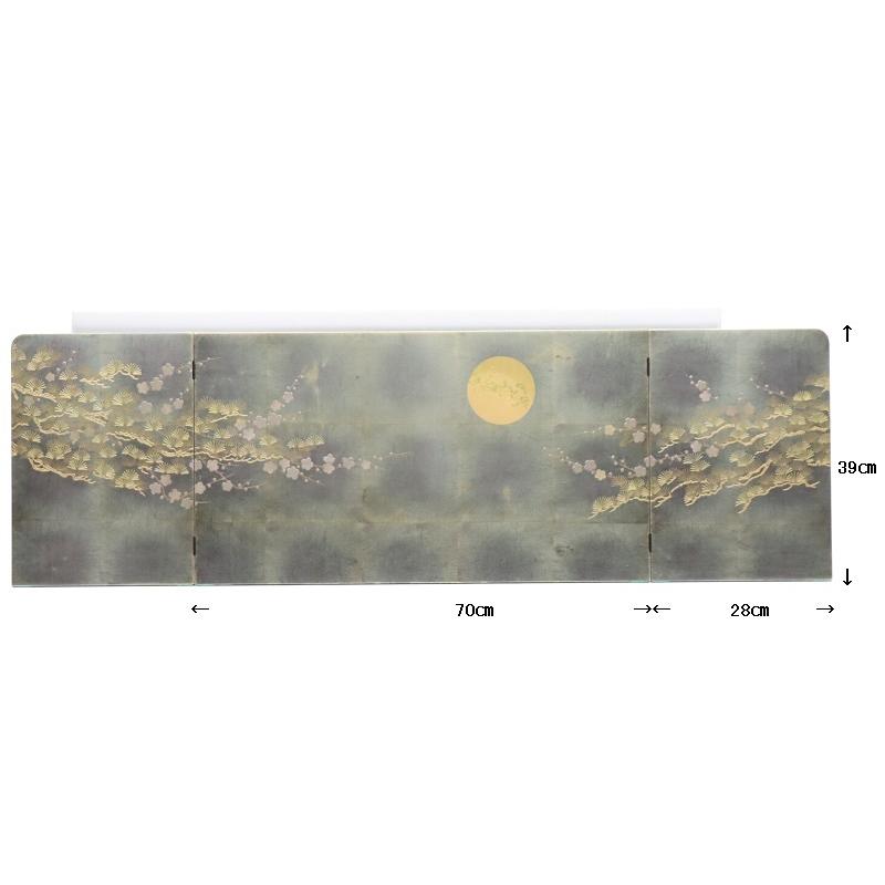 アウトレット品 屏風単品 三曲屏風 13号 青貝箔 月に松と梅 レトロ アートスタンド 26a-ya-0984_3