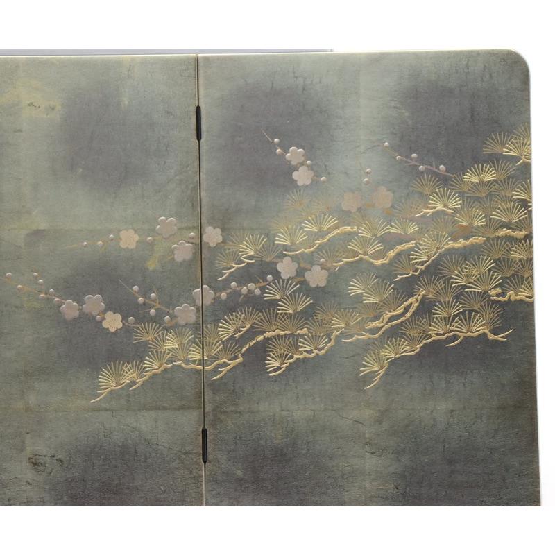アウトレット品 屏風単品 三曲屏風 13号 青貝箔 月に松と梅 レトロ アートスタンド 26a-ya-0984_6