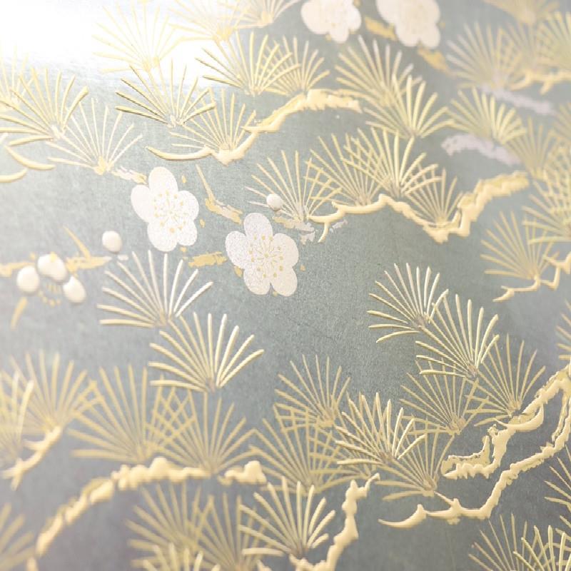 アウトレット品 屏風単品 三曲屏風 13号 青貝箔 月に松と梅 レトロ アートスタンド 26a-ya-0984_7