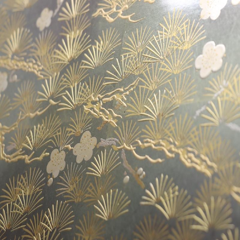 アウトレット品 屏風単品 三曲屏風 13号 青貝箔 月に松と梅 レトロ アートスタンド 26a-ya-0984_8