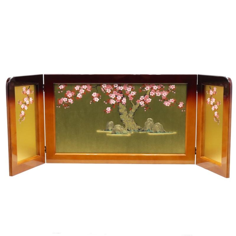 アウトレット品 屏風単品 三曲屏風 18号 ゴールド 盛上桜 レトロ