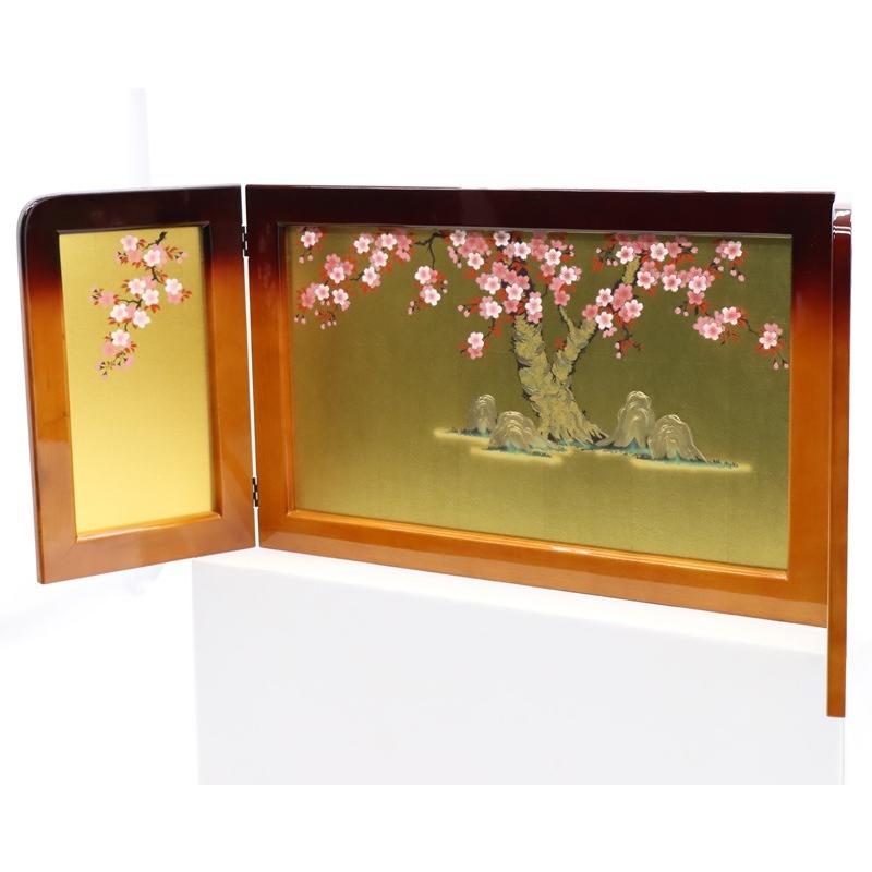 アウトレット品 屏風単品 三曲屏風 18号 ゴールド 盛上桜 レトロ