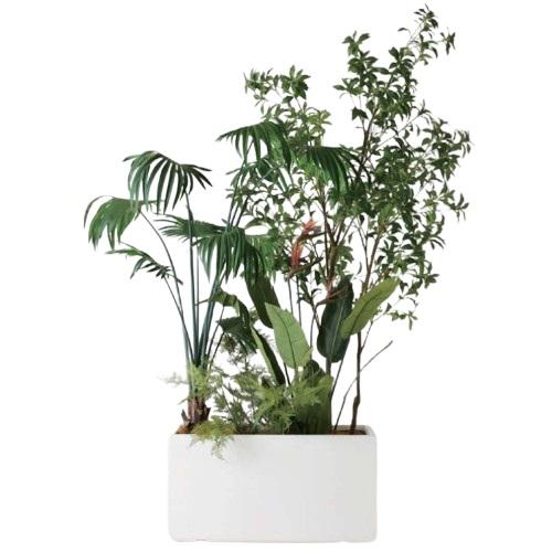 人工観葉植物 フルセット 長方形プランター（ホワイト） /トロピカル