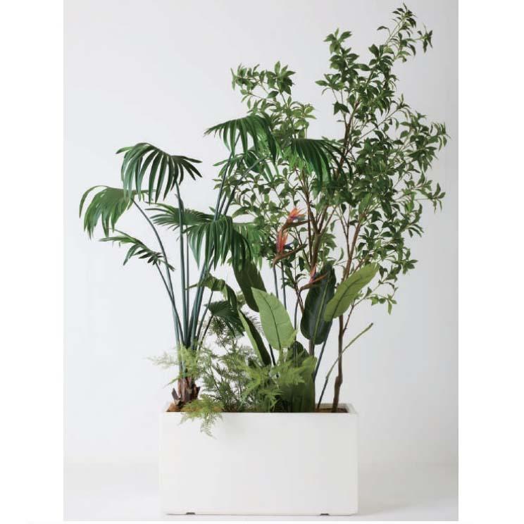 植木鉢 洋風 長方形 ホワイト ヨーロッパ ヨーロピアン 紅葉 プランター 人工観葉植物 フルセット 長方形プランター（ホワイト） /トロピカル