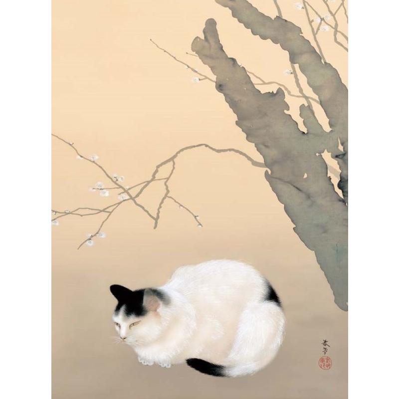 額絵 菱田春草 猫梅 f8・f6・f4サイズ 日本の名画シリーズ gk-a5-j2114