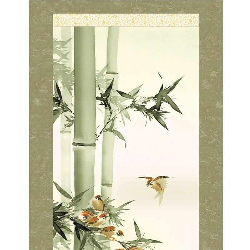 掛軸 花鳥画 年中掛け 竹に雀 尺三 田村竹世 [KZ2MA1-090