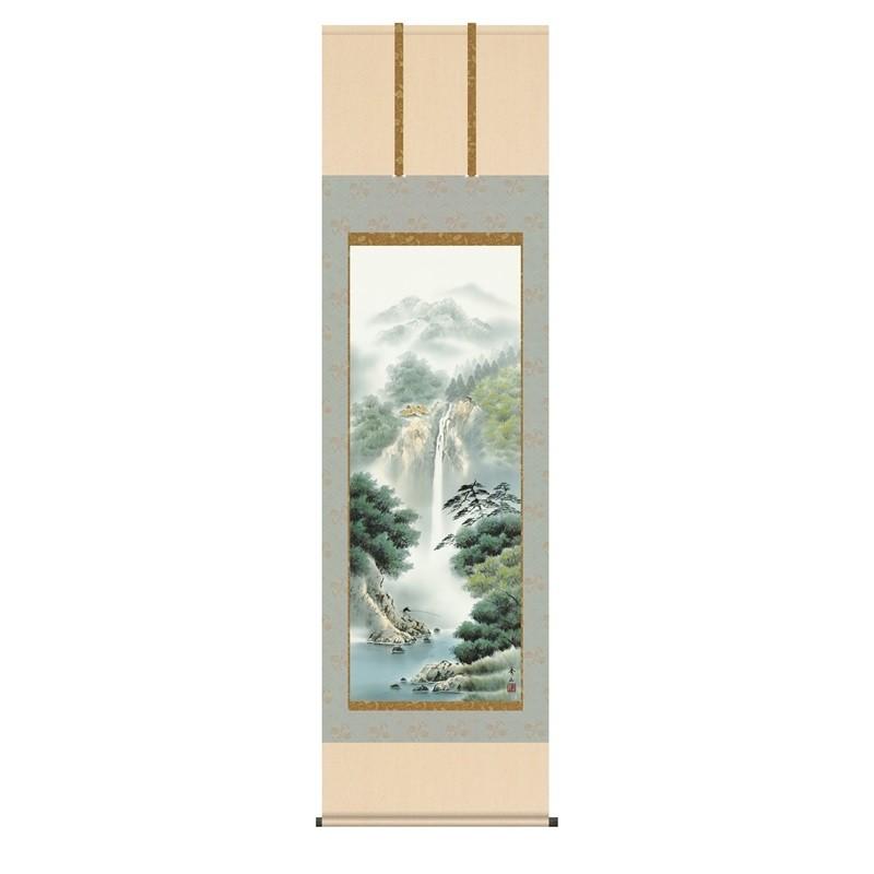 掛軸 年中飾り山水画 彩色山水 幽山渓谷 尺五 鈴村秀山 [KZ2B1-N049