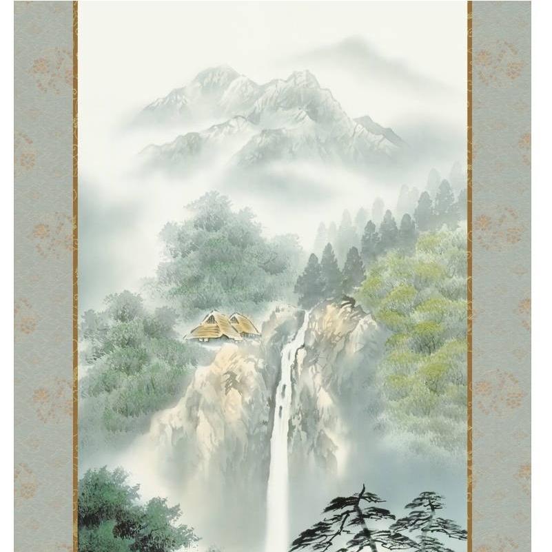 掛軸 年中飾り山水画 彩色山水 幽山渓谷 尺五 鈴村秀山 [KZ2B1-N049
