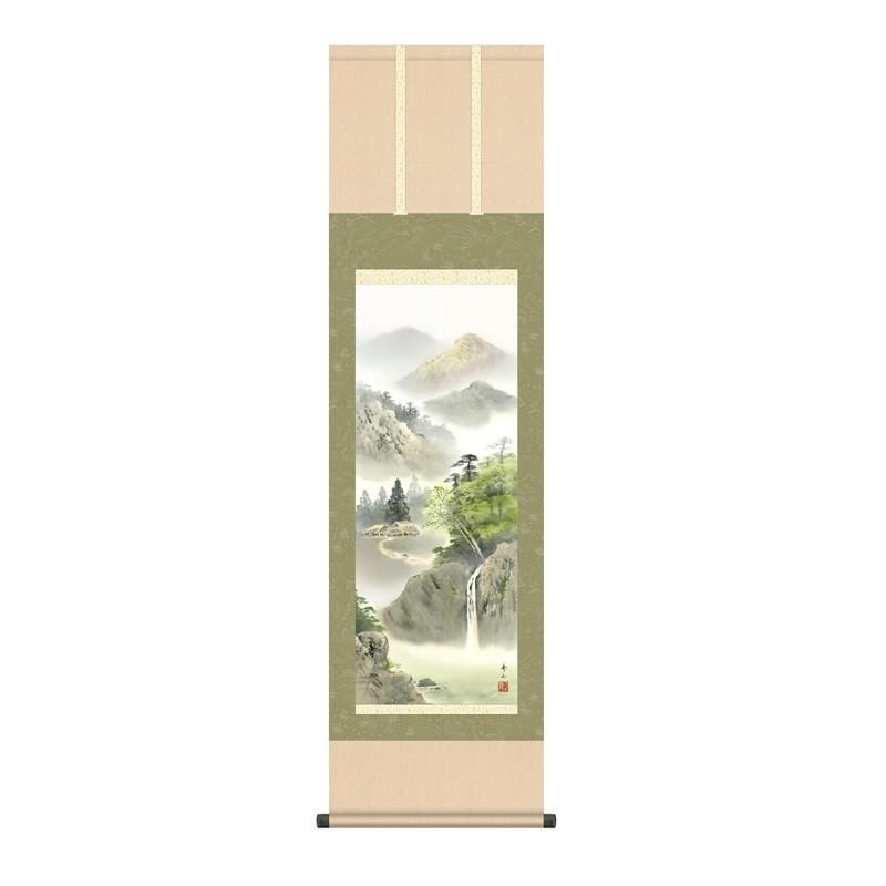 掛軸 年がら年百飾りつけ景色画 ペンキ塗り景色 緑風水明 尺三 鈴村秀山 [KZ2MB1-N055](代引っ張ること不可) 掛け軸-美術、工芸品