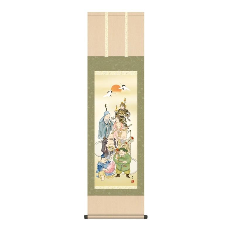 掛軸 慶事飾りつけ表徴画 七福神 尺三 緒方葉水 [KZ2MD1-036](代引っ張ること不可) 楽器、手芸、コレクション-美術、工芸品-掛け軸