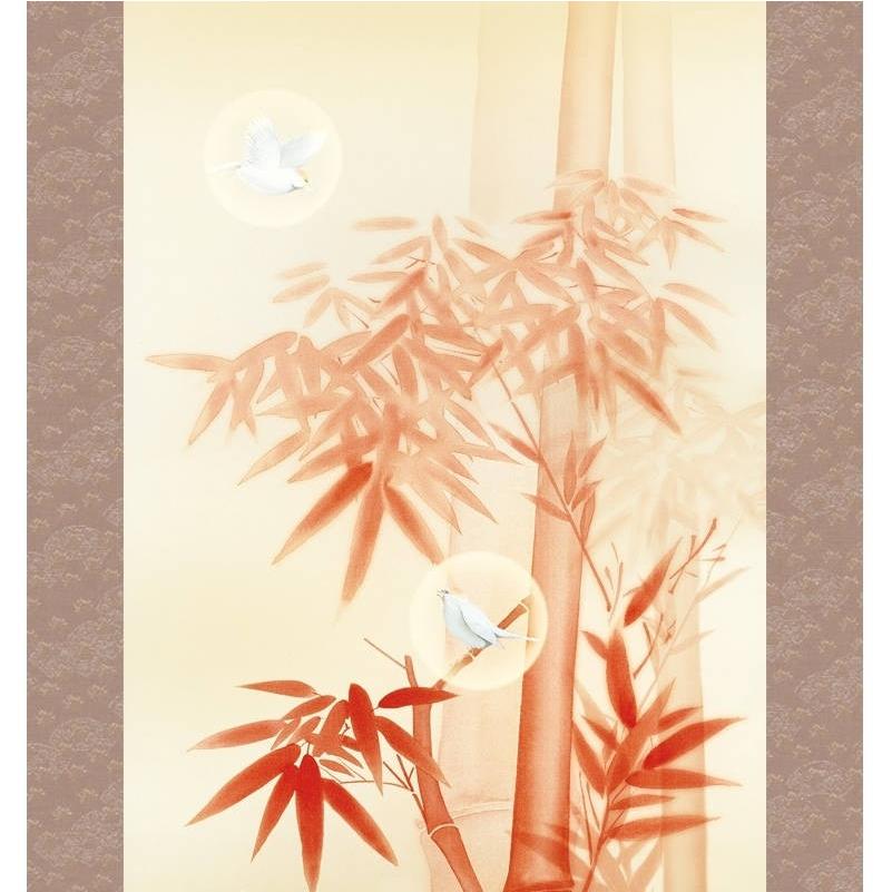 掛軸 開運画 開運花鳥朱竹 吉祥四君子繚乱図 尺五 根本孝逸 [KZ2D5-049