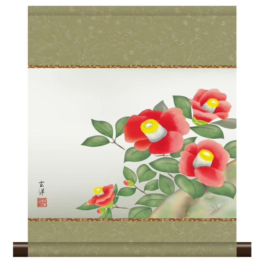 和風モダン掛 現代日本画 冬花鳥 椿 KM3R2-061 : さくらソレイユ