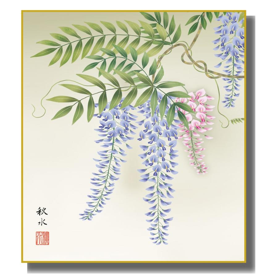 色紙絵 四季絵 花鳥画 藤花 K1-25A : さくらソレイユ - 通販 - Yahoo