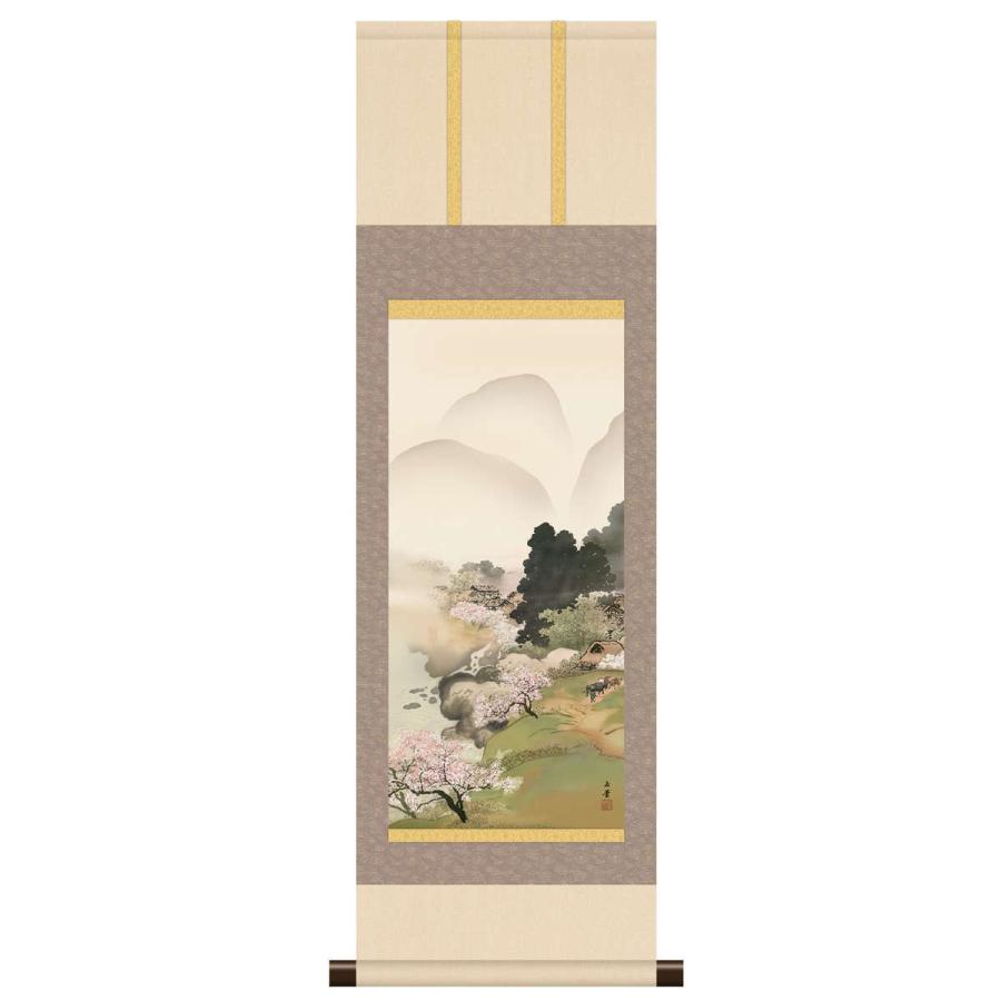 本格ミニ掛軸 日本の名画 川合玉堂 山村春麗 KM3R1-025 : さくら
