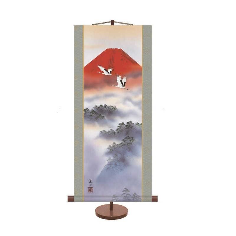 掛軸 赤富士双鶴 ミニ掛軸 H30B6-003 代引き不可 : さくらソレイユ