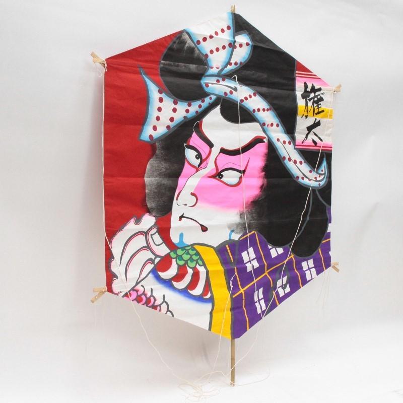 インテリア 手描き和凧（組立式） 極大六角凧 約縦120×横100cm ロ-92イ