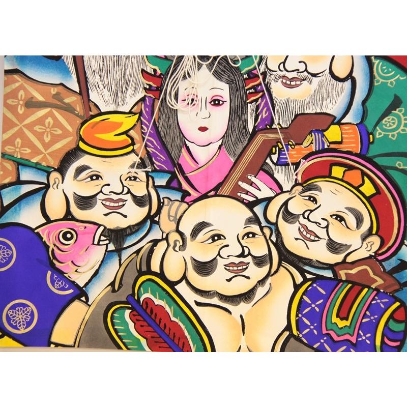 インテリア 手描き和凧 特大角凧 約縦68×横47cm 福-105 七福神絵画