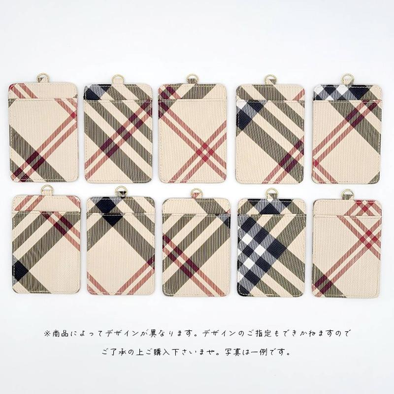 パスケース リール付き レディース 定期入れ ID IC カード 入れ カードホルダー チェック柄 ストラップ カードケース 高校生 レザー 薄型 イニシャル | MERCOLEDi | 13