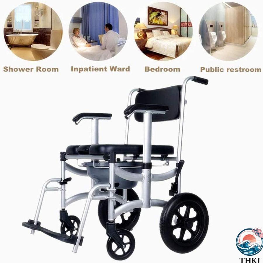 介護用 入浴用車いす 折りたたみ 車椅子 シャワー用車いす THKJ ブレーキ トイレ付き 取り外し可能 ポータブル 昇降アーム ソフト背もたれ 使いやすい_8