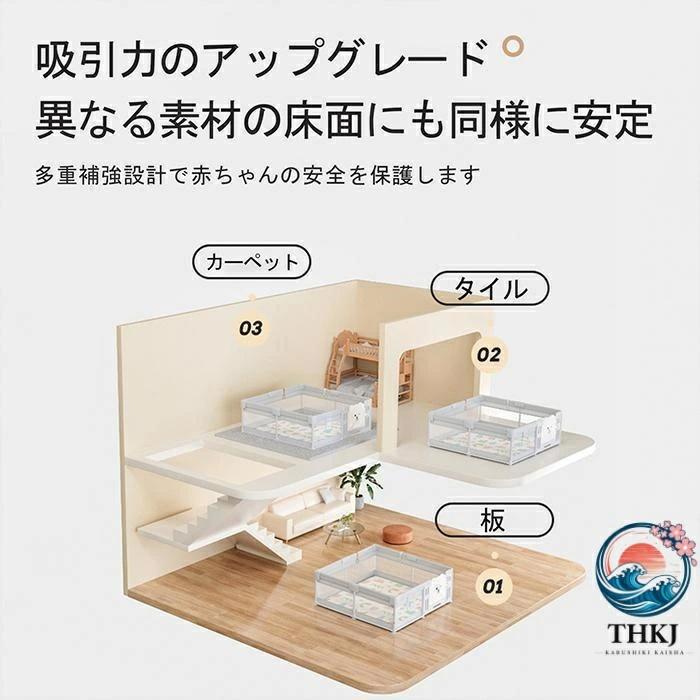 ベビーサークル ハイタイプ 扉付き 収納バック付き 遊び場 滑り止め THKJ 洗濯可 プレイヤード フェンス 200 180cm 大型 メッシュサークル 使いやすいの画像