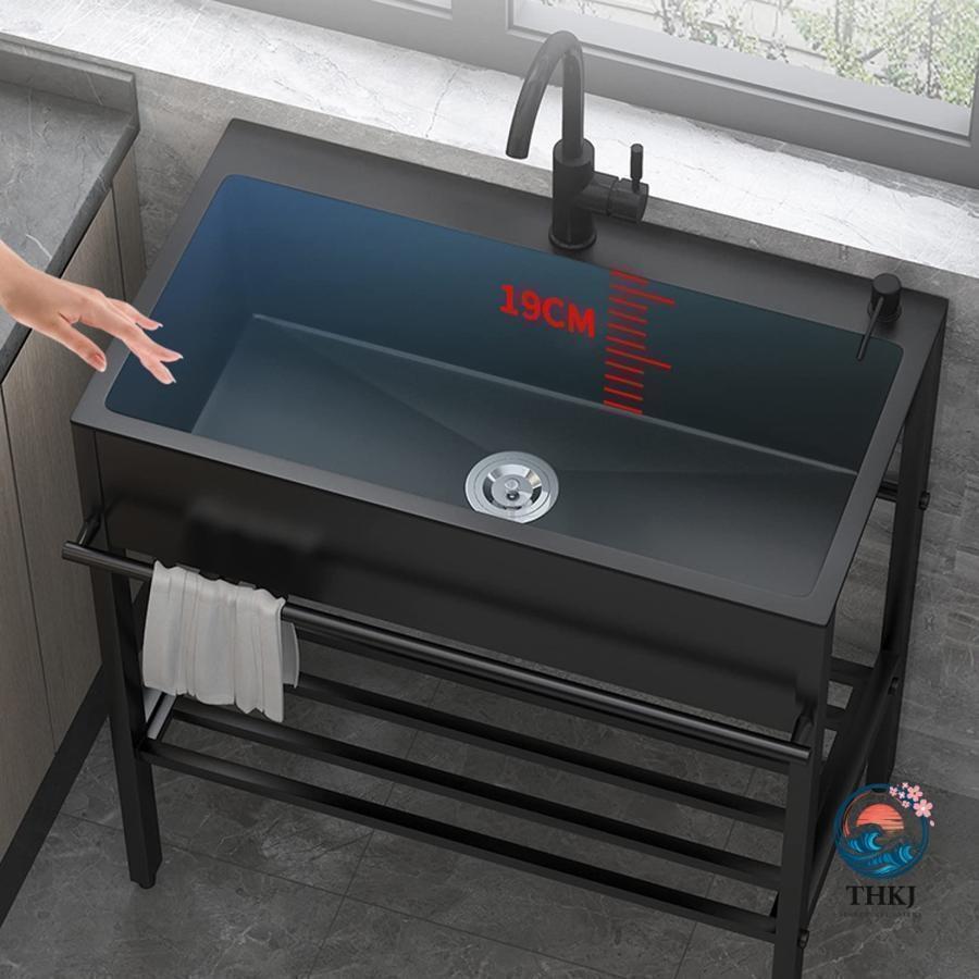 黒流し台 屋外シンク流し台 キッチンシンク アウトドア ガーデンシンク THKJ 大容量 自立型シンク 業務用厨房簡易流し台 屋外流し台 洗面所 使いやすい_2