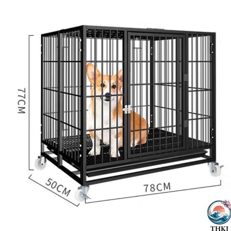 ペットケージ 鉄製 犬檻 犬小屋 折りたたみ式 ペットサークル THKJ ドッグケージ ペットフェンス 大型 中型犬用 ダブルドア キャスター付き 使いやすいの画像