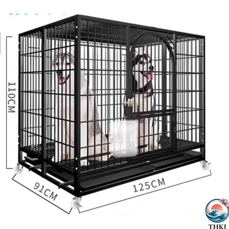 ペットケージ 鉄製 犬檻 犬小屋 折りたたみ式 ペットサークル THKJ ドッグケージ ペットフェンス 大型 中型犬用 ダブルドア キャスター付き 使いやすいの画像