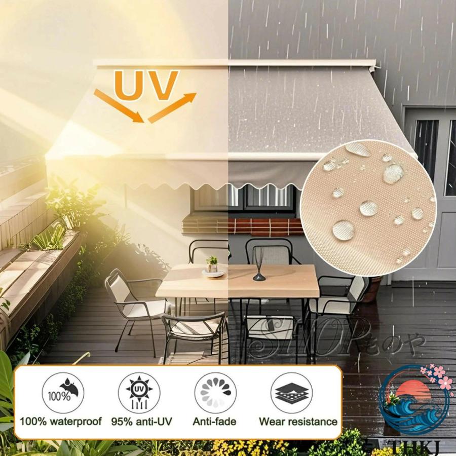 ガーデン テラス用格納式パティオオーニング 防水ポリエステル製 交換品 300x200cm THKJ UVカット 簡単設置 サンシェード キャノピー 屋外用 使いやすいの画像