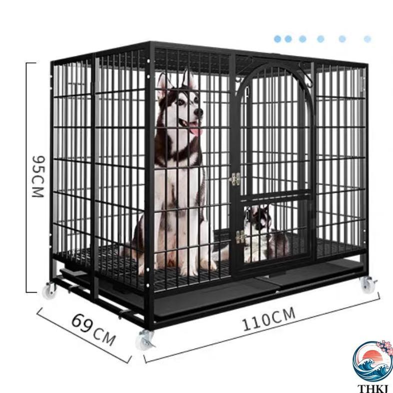 ペットケージ 鉄製 犬檻 犬小屋 折りたたみ式 ペットサークル THKJ ドッグケージ ペットフェンス 大型 中型犬用 ペット用品 ダブルドア 使いやすい おすすめの画像