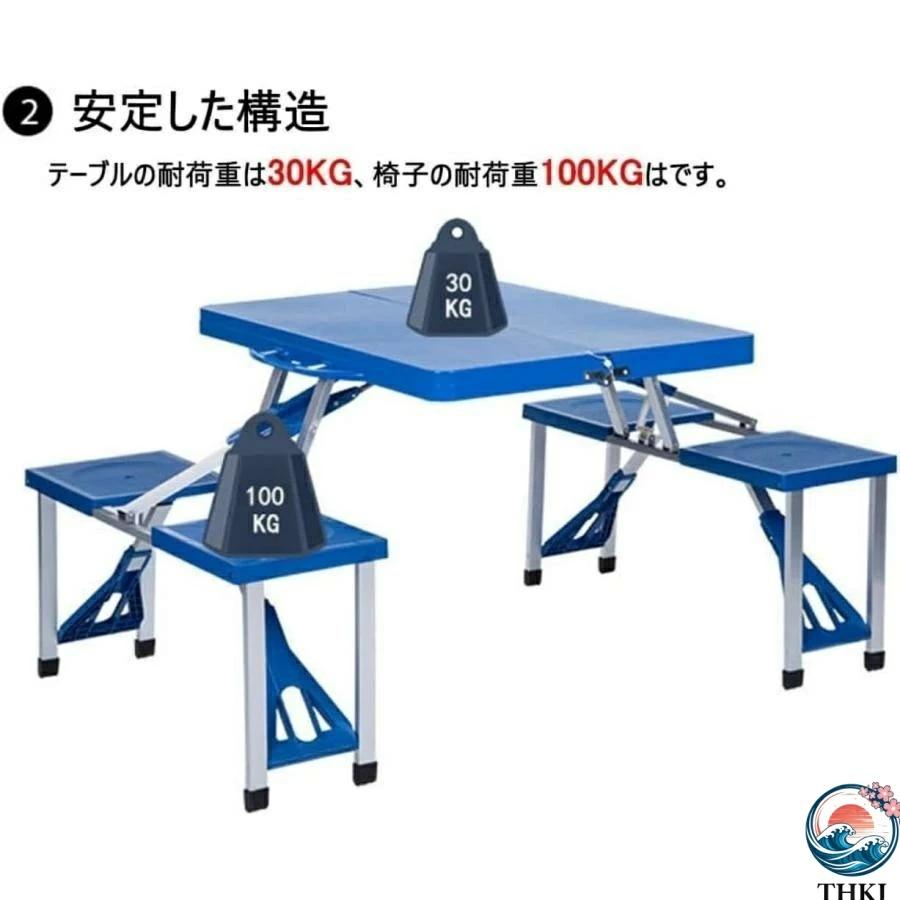新品　折りたたみ式 ピクニックテーブル チェアセット アウトドア4人掛け 折りたたみキャンプテーブルセット チェア一体型 ピクニックテーブル 4
