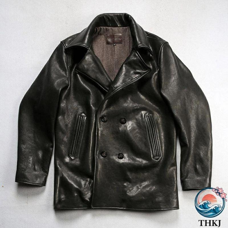 本革ジャケット メンズ 羊革ジャケット ライダースジャケット THKJ 復古 ヴィンテージ 翻? 牛角ボタン 重洗処理全植物鞣しシープスキン おしゃれ きれいめの画像
