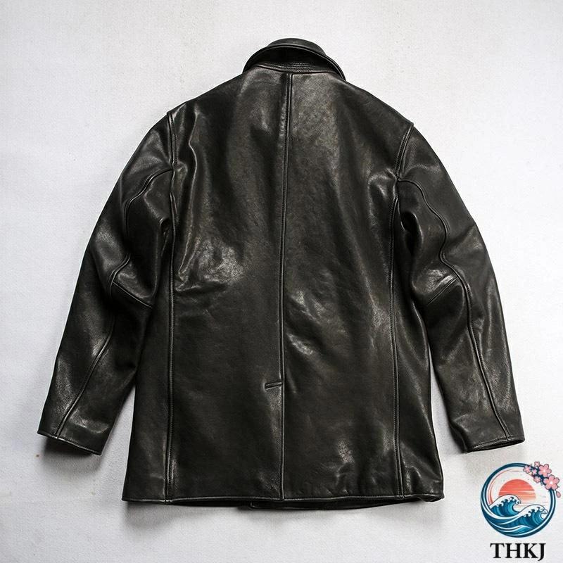 本革ジャケット メンズ 羊革ジャケット ライダースジャケット THKJ 復古 ヴィンテージ 翻? 牛角ボタン 重洗処理全植物鞣しシープスキン おしゃれ きれいめの画像