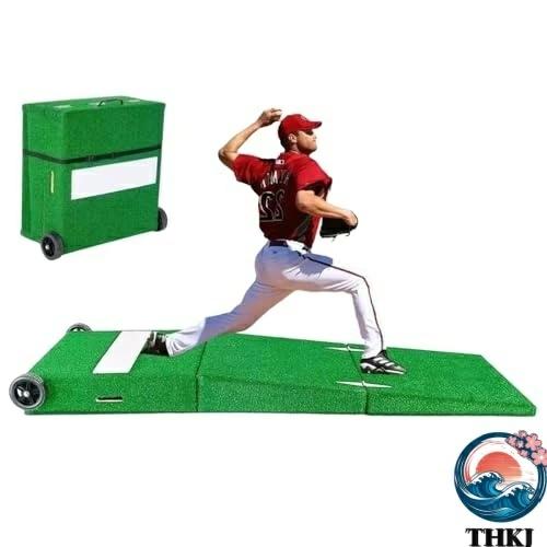 野球 ピッチャーマウンド ポータブルピッチングマウンド 大人用 THKJ 折りたたみ式 バッターマット 木製 ハンドルと車輪付き 滑り止め 使いやすい おすすめ_8