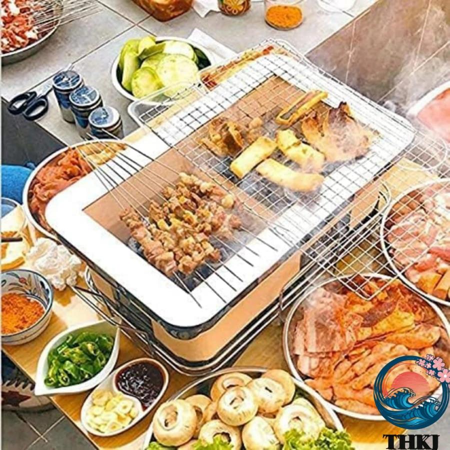 炭火焼きコンロ 角型 珪藻土 室内 網付き 焼き網つき THKJ バーベキュー 卓上コンロ アウトドア 家庭用 魚グリル 焼肉 セラミック火鉢 使いやすい おすすめの画像