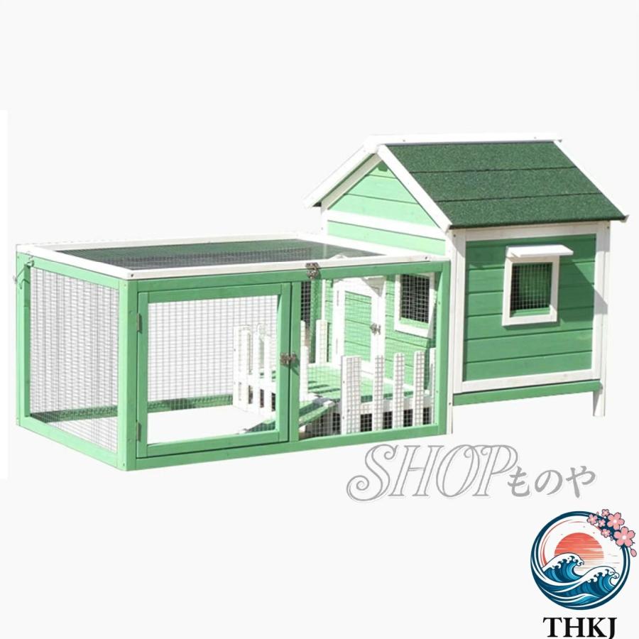 木製ウサギ小屋 THKJ 耐候性屋根と傾斜路を備えた屋外鶏小屋 小動物モルモットに最適な家禽ケージ 使いやすい おすすめ 人気 注目アイテム 便利グッズの画像