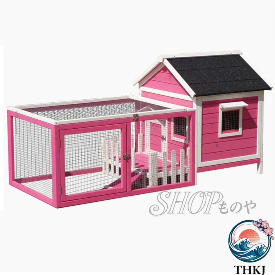 木製ウサギ小屋 THKJ 耐候性屋根と傾斜路を備えた屋外鶏小屋 小動物モルモットに最適な家禽ケージ 使いやすい おすすめ 人気 注目アイテム 便利グッズの画像
