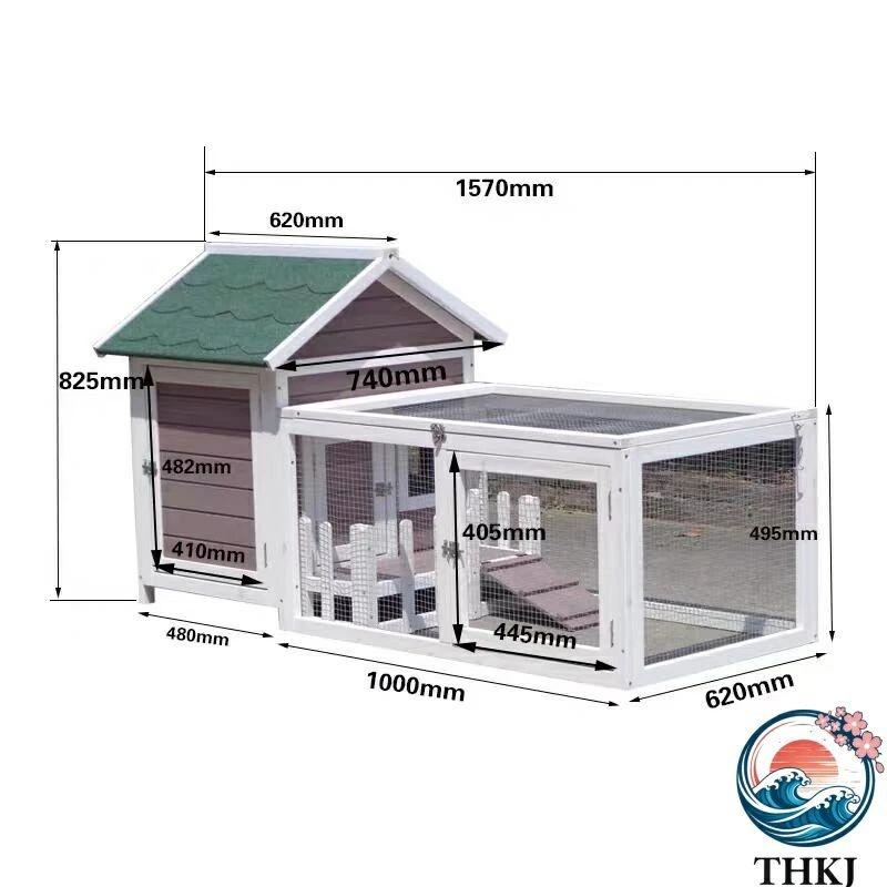 木製ウサギ小屋 THKJ 耐候性屋根と傾斜路を備えた屋外鶏小屋 小動物モルモットに最適な家禽ケージ 使いやすい おすすめ 人気 注目アイテム 便利グッズの画像